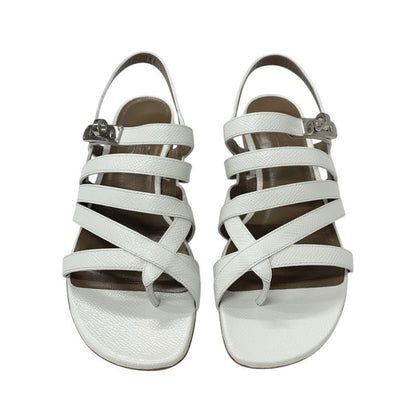 Hermes Sandals Shoes Leather White Silver Thong Flat Kelly Hardware Strap
