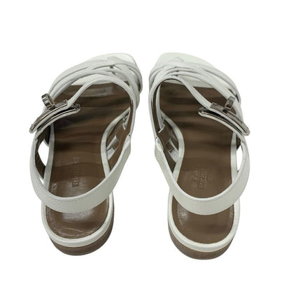Hermes Sandals Shoes Leather White Silver Thong Flat Kelly Hardware Strap