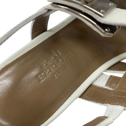 Hermes Sandals Shoes Leather White Silver Thong Flat Kelly Hardware Strap