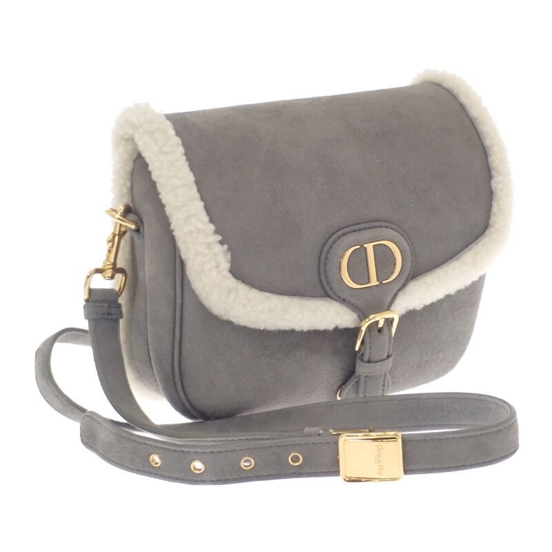 Dior Bobby Medium Shoulder Bag Suede Mouton Gray Gold Hardware Women's Fall