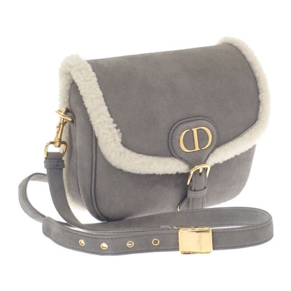 Dior Bobby Medium Shoulder Bag Suede Mouton Gray Gold Hardware Women's Fall