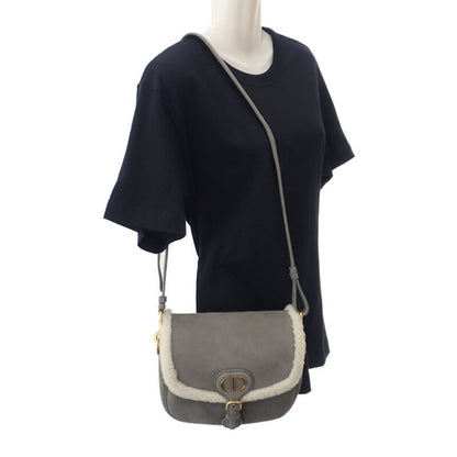 Dior Bobby Medium Shoulder Bag Suede Mouton Gray Gold Hardware Women's Fall