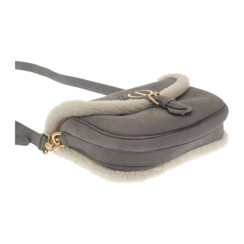 Dior Bobby Medium Shoulder Bag Suede Mouton Gray Gold Hardware Women's Fall