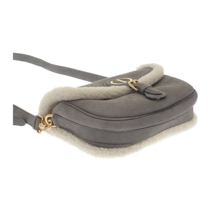 Dior Bobby Medium Shoulder Bag Suede Mouton Gray Gold Hardware Women's Fall