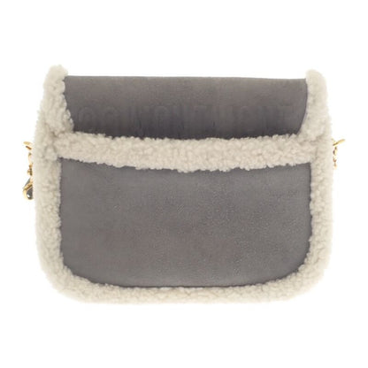 Dior Bobby Medium Shoulder Bag Suede Mouton Gray Gold Hardware Women's Fall