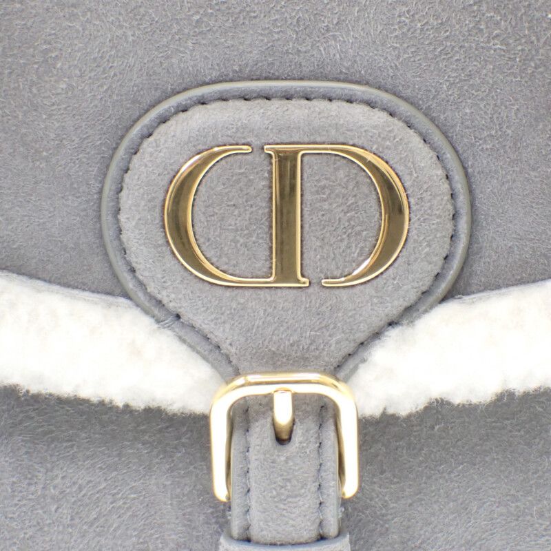 Dior Bobby Medium Shoulder Bag Suede Mouton Gray Gold Hardware Women's Fall