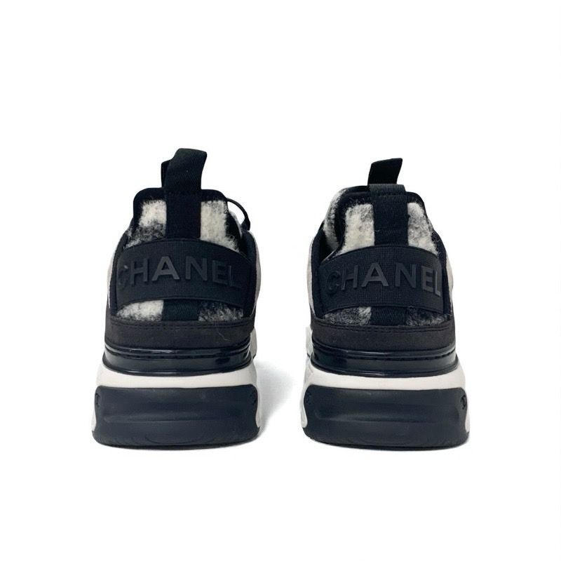 Chanel Sneakers Shoes Mohair Suede Gray Black White Matelasse Coco Mark Logo