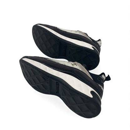 Chanel Sneakers Shoes Mohair Suede Gray Black White Matelasse Coco Mark Logo
