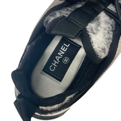 Chanel Sneakers Shoes Mohair Suede Gray Black White Matelasse Coco Mark Logo