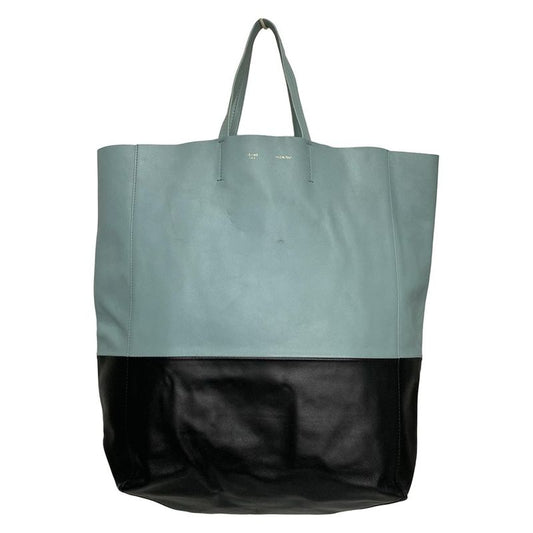 Celine Tote Bag Horizontal Cabas Light Blue And Black Bicolor Leather