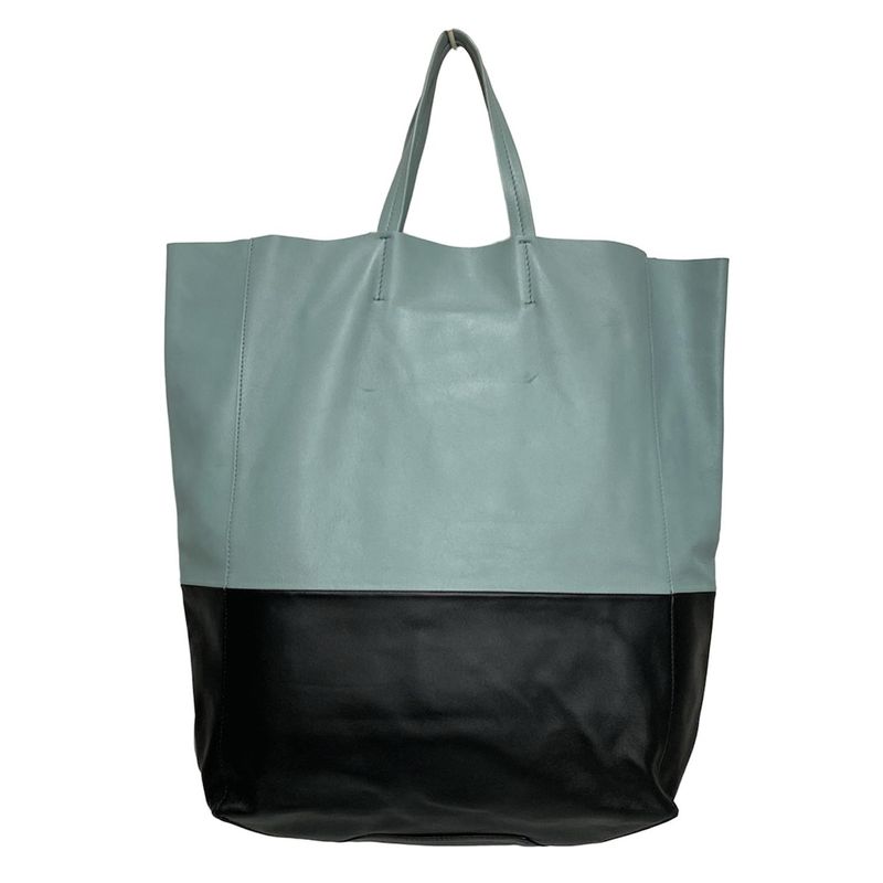 Celine Tote Bag Horizontal Cabas Light Blue And Black Bicolor Leather