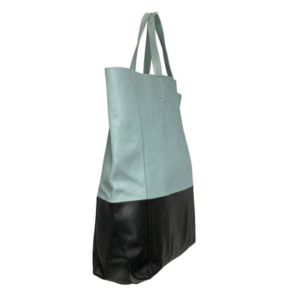 Celine Tote Bag Horizontal Cabas Light Blue And Black Bicolor Leather