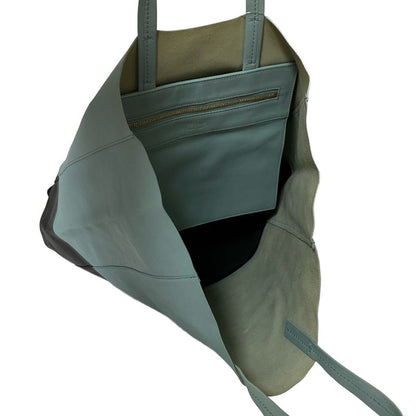 Celine Tote Bag Horizontal Cabas Light Blue And Black Bicolor Leather