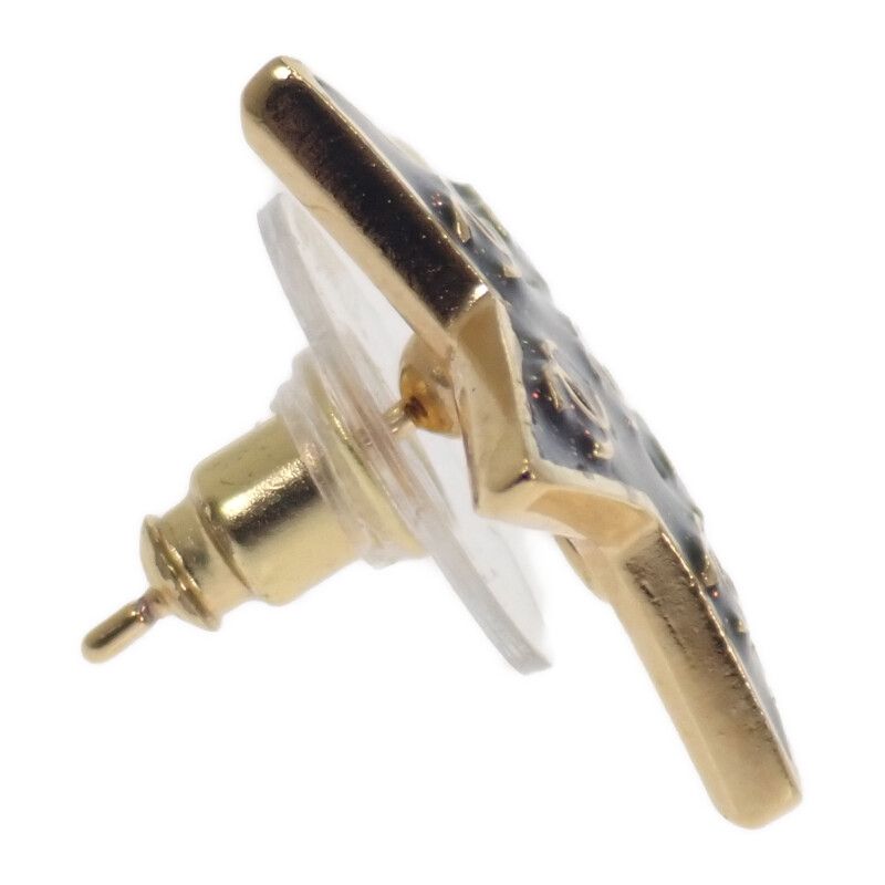 Chanel CC Star Earrings Black Gold Metal Lame Star Coco Mark Stud Earrings
