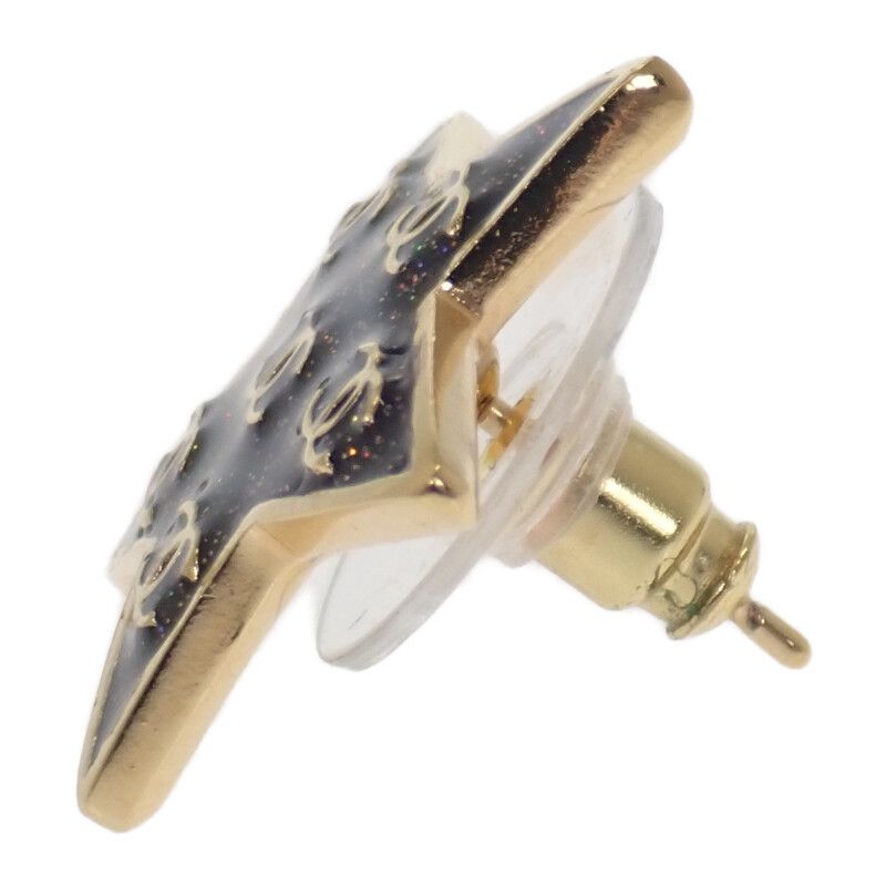 Chanel CC Star Earrings Black Gold Metal Lame Star Coco Mark Stud Earrings