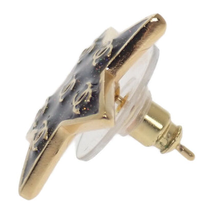 Chanel CC Star Earrings Black Gold Metal Lame Star Coco Mark Stud Earrings