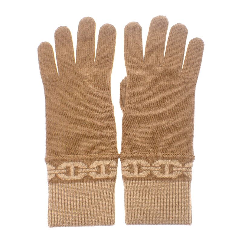 Hermes Haven Gloves M H232006g_uim Gloves Cashmere Polyurethane Biscuit Brown
