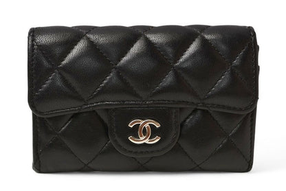 Chanel Coin Case Card Case Chanel Lambskin Black Bordeaux Silver Hardware