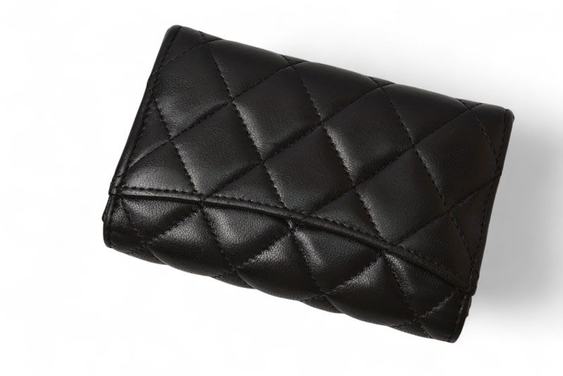 Chanel Coin Case Card Case Chanel Lambskin Black Bordeaux Silver Hardware