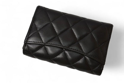 Chanel Coin Case Card Case Chanel Lambskin Black Bordeaux Silver Hardware