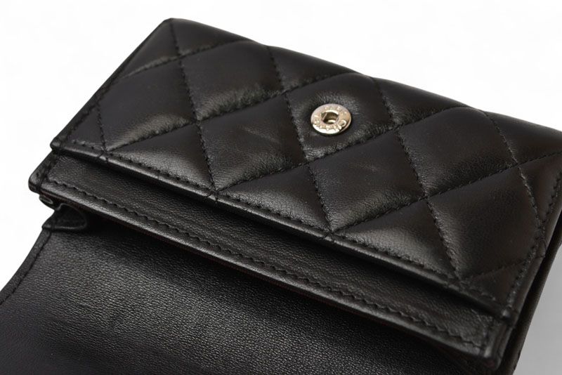 Chanel Coin Case Card Case Chanel Lambskin Black Bordeaux Silver Hardware