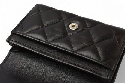 Chanel Coin Case Card Case Chanel Lambskin Black Bordeaux Silver Hardware