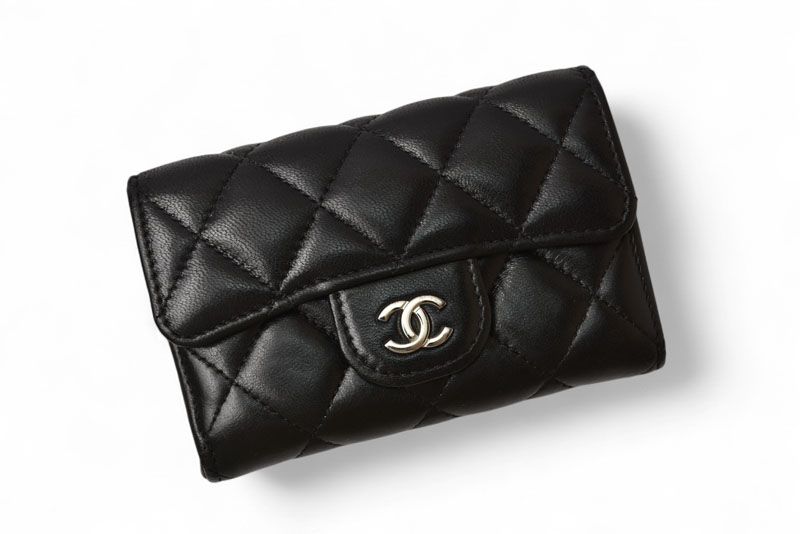 Chanel Coin Case Card Case Chanel Lambskin Black Bordeaux Silver Hardware