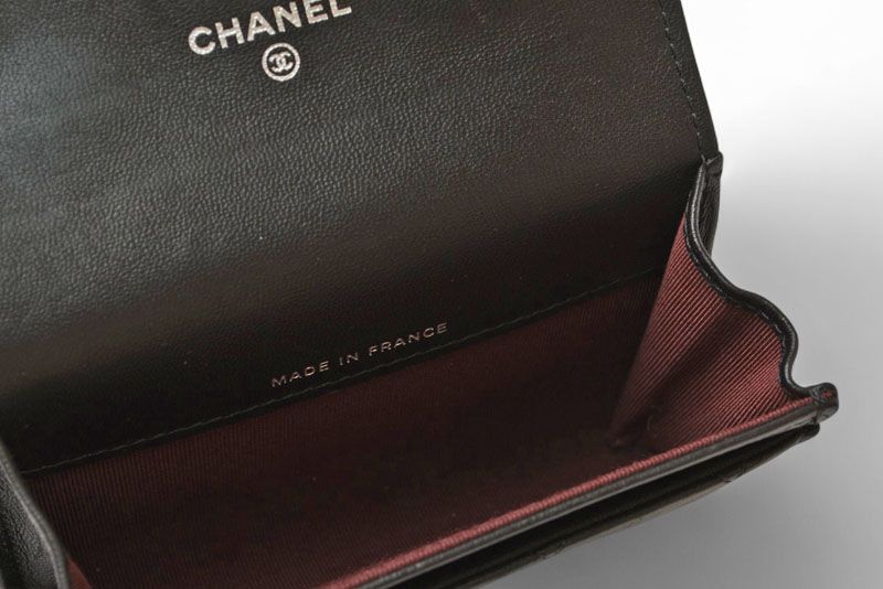 Chanel Coin Case Card Case Chanel Lambskin Black Bordeaux Silver Hardware