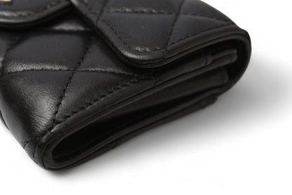 Chanel Coin Case Card Case Chanel Lambskin Black Bordeaux Silver Hardware