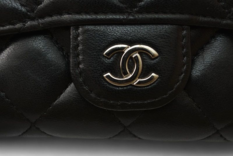 Chanel Coin Case Card Case Chanel Lambskin Black Bordeaux Silver Hardware