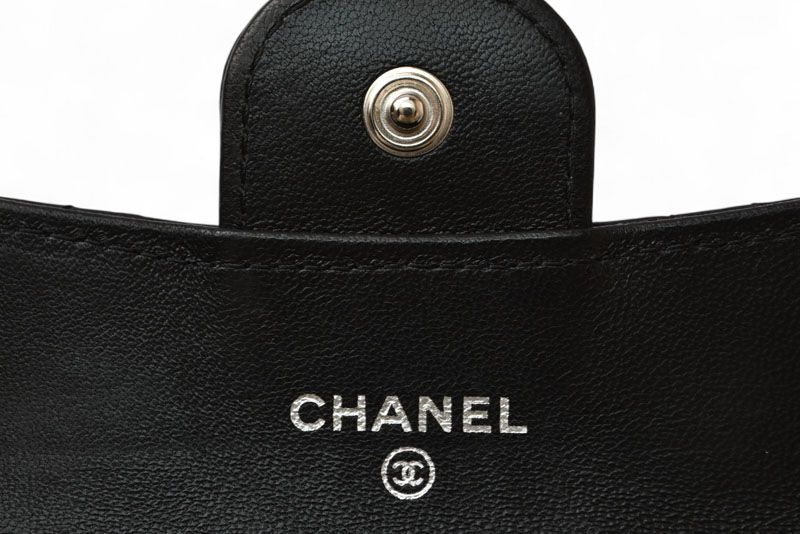 Chanel Coin Case Card Case Chanel Lambskin Black Bordeaux Silver Hardware