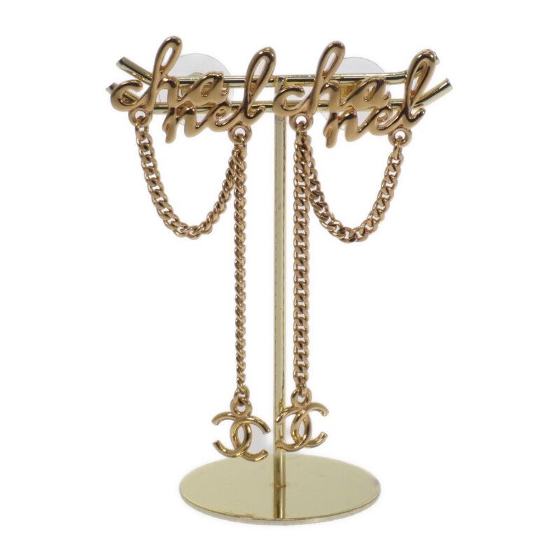 Chanel CC Logo Chain Earrings Metal Gold Ladies Coco Mark [A Rank
