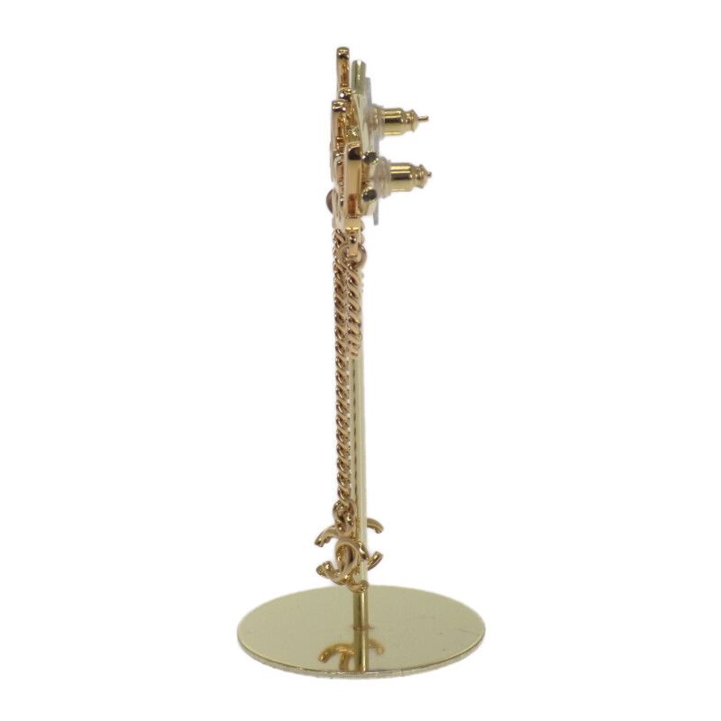 Chanel CC Logo Chain Earrings Metal Gold Ladies Coco Mark [A Rank