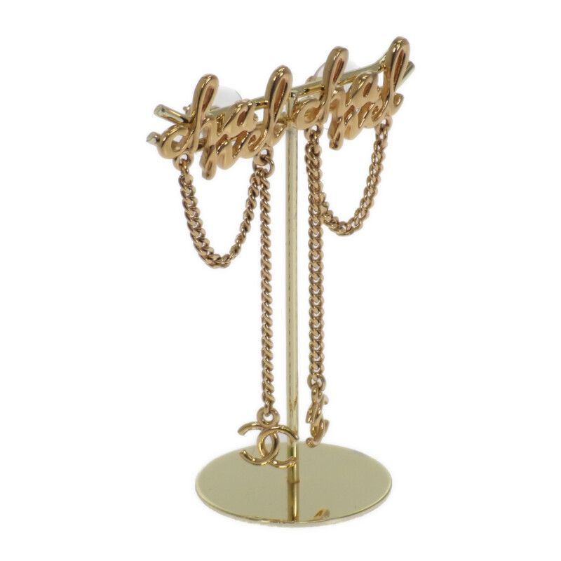 Chanel CC Logo Chain Earrings Metal Gold Ladies Coco Mark [A Rank