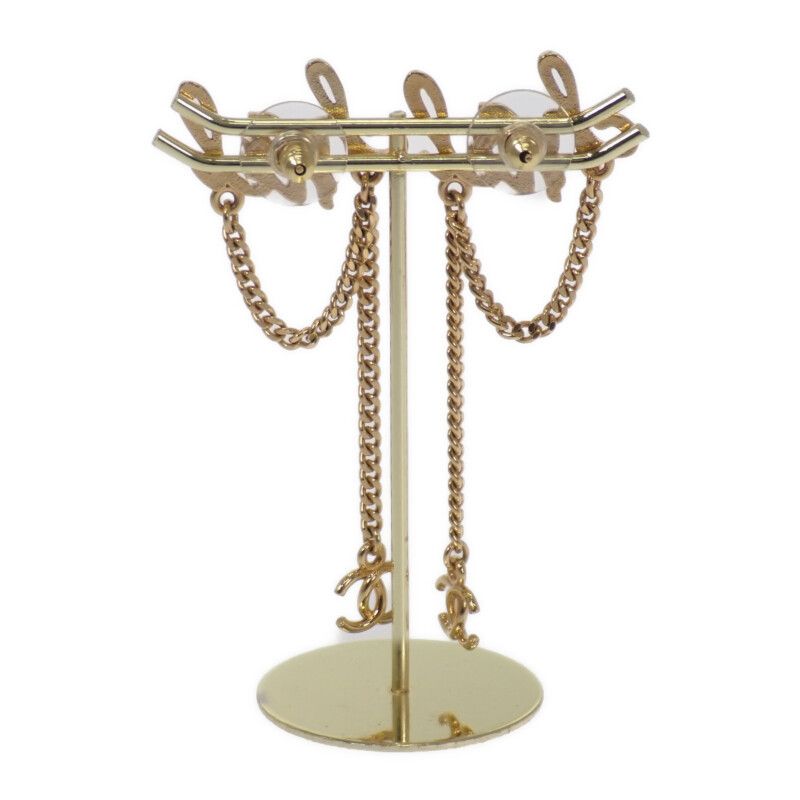 Chanel CC Logo Chain Earrings Metal Gold Ladies Coco Mark [A Rank