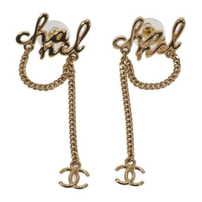 Chanel CC Logo Chain Earrings Metal Gold Ladies Coco Mark [A Rank