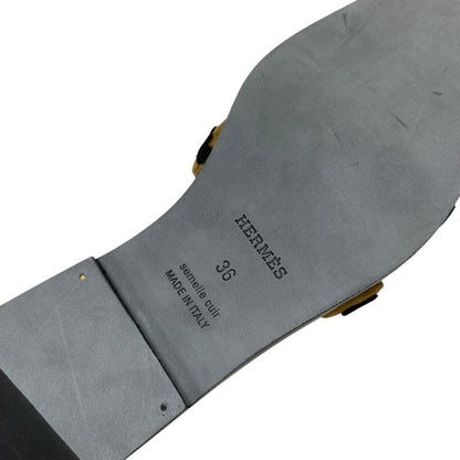 Hermes Oran Sandals Shoes Chevre Brown Black Leopard