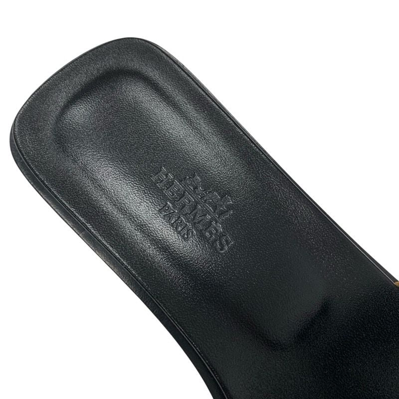 Hermes Oran Sandals Shoes Chevre Brown Black Leopard