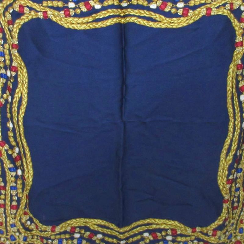 Chanel Scarf Shawl Jewelry Chain Pattern Navy Blue Navy 85 X 85