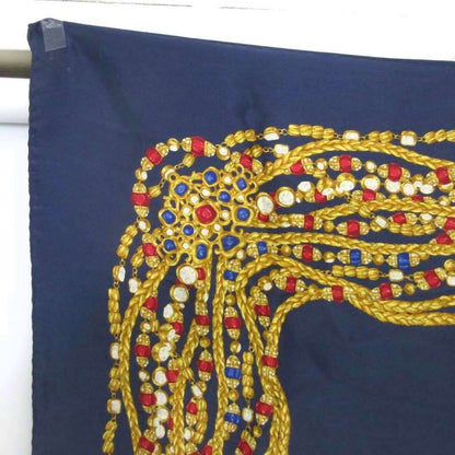 Chanel Scarf Shawl Jewelry Chain Pattern Navy Blue Navy 85 X 85