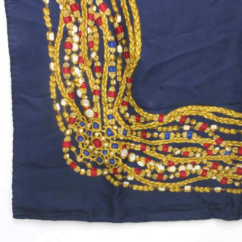 Chanel Scarf Shawl Jewelry Chain Pattern Navy Blue Navy 85 X 85