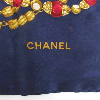 Chanel Scarf Shawl Jewelry Chain Pattern Navy Blue Navy 85 X 85
