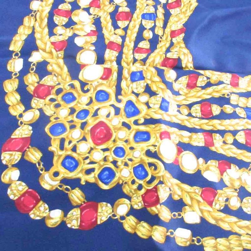 Chanel Scarf Shawl Jewelry Chain Pattern Navy Blue Navy 85 X 85