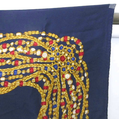 Chanel Scarf Shawl Jewelry Chain Pattern Navy Blue Navy 85 X 85