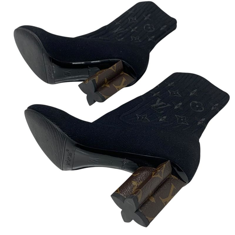 Louis Vuitton Silhouette Line Monogram Boots Short Boots Shoes Fabric Black