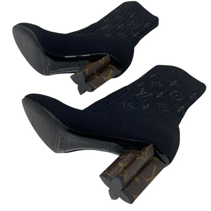 Louis Vuitton Silhouette Line Monogram Boots Short Boots Shoes Fabric Black