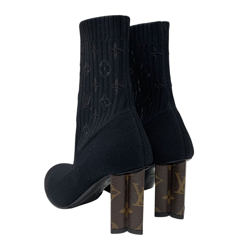 Louis Vuitton Silhouette Line Monogram Boots Short Boots Shoes Fabric Black