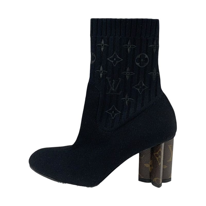 Louis Vuitton Silhouette Line Monogram Boots Short Boots Shoes Fabric Black
