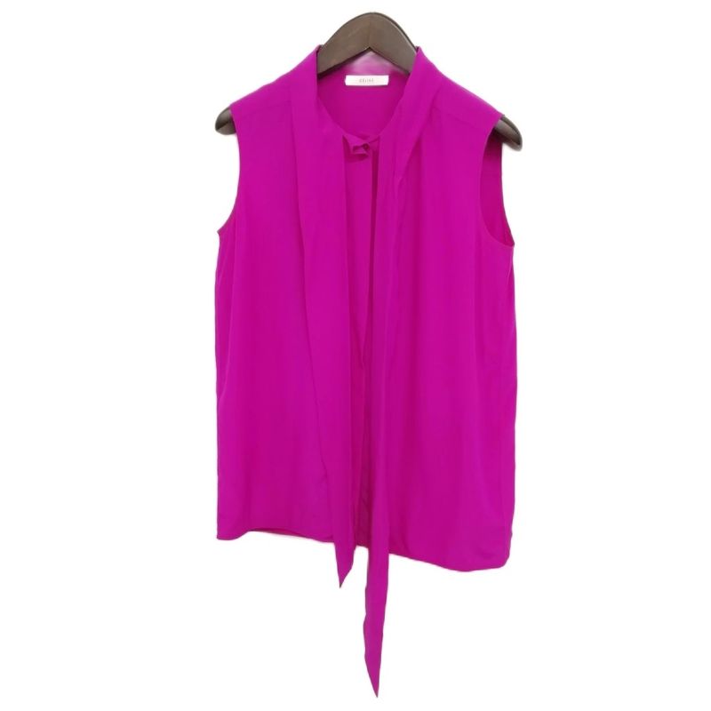 Celine Phoebe Period Bow Tie Ribbon Blouse Shirt Sleeveless Silk 36 Purple