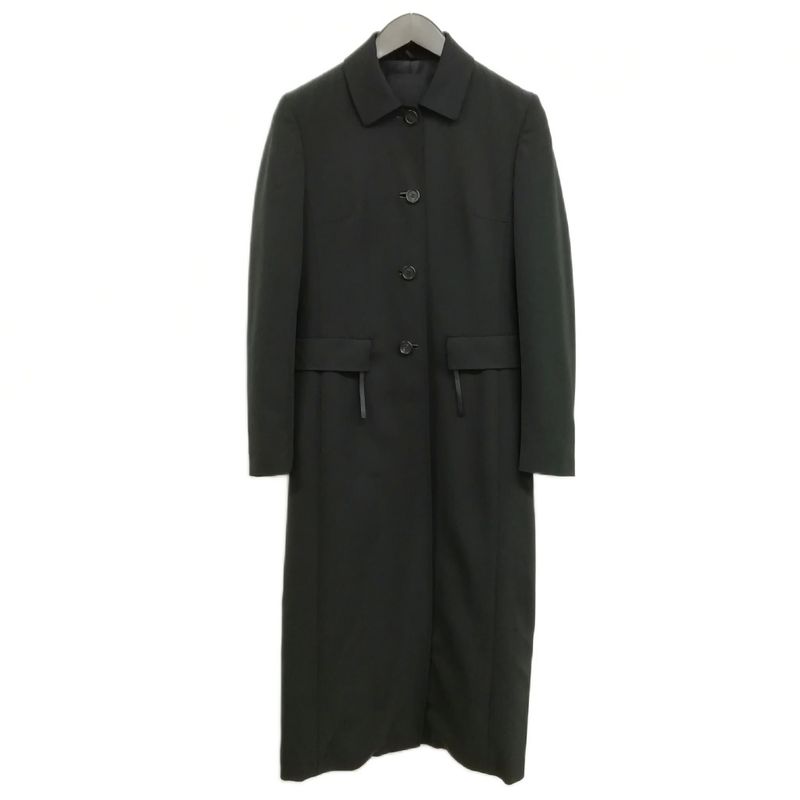 Prada Stencollar Long Coat Polyester Cotton 40 Black
